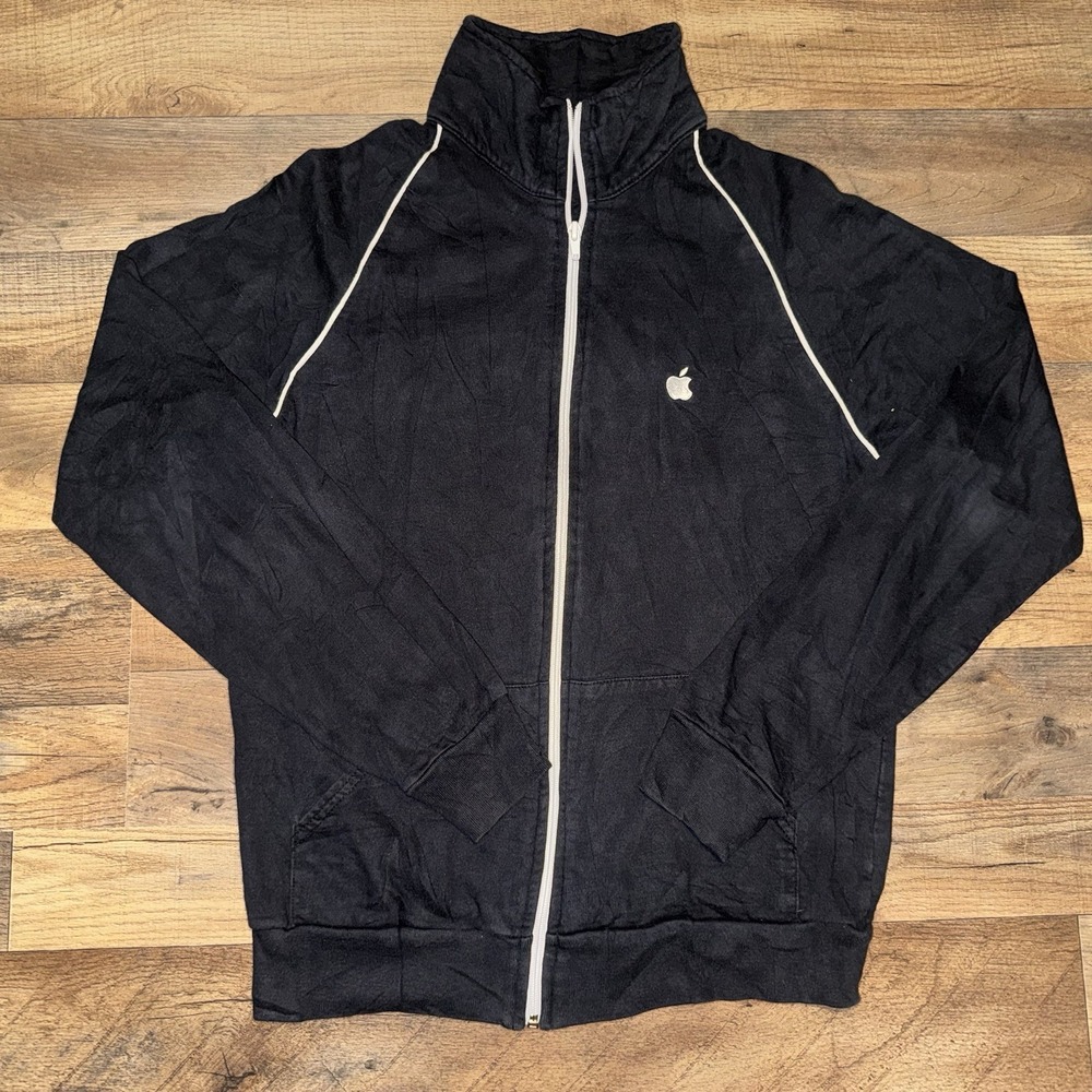 Apple Jacket Medium Black Full Zip Track Coat American Apparel Logo Tech